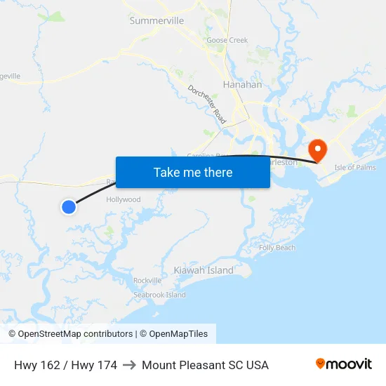 Hwy 162 / Hwy 174 to Mount Pleasant SC USA map