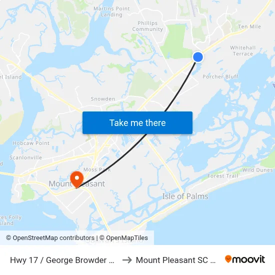 Hwy 17 / George Browder Blvd to Mount Pleasant SC USA map