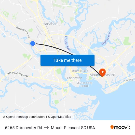 6265 Dorchester Rd to Mount Pleasant SC USA map