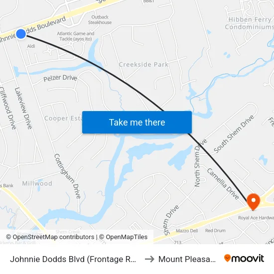 Johnnie Dodds Blvd (Frontage Rd) / Cottingham Dr to Mount Pleasant SC USA map