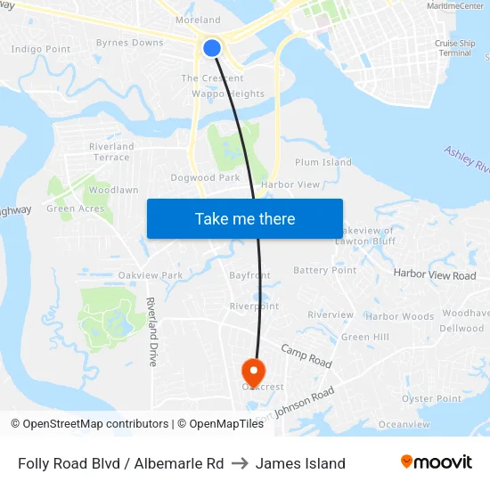Folly Road Blvd / Albemarle Rd to James Island map