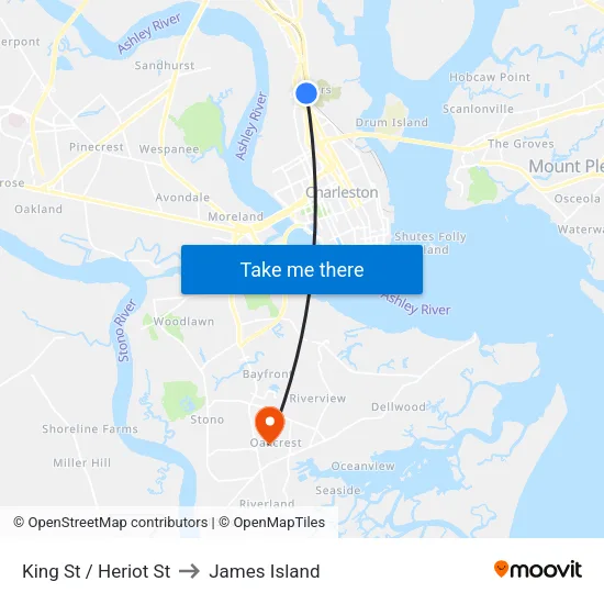 King St / Heriot St to James Island map