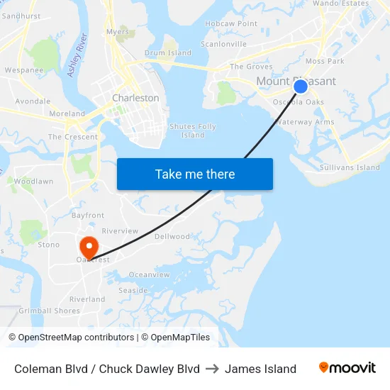 Coleman Blvd / Chuck Dawley Blvd to James Island map