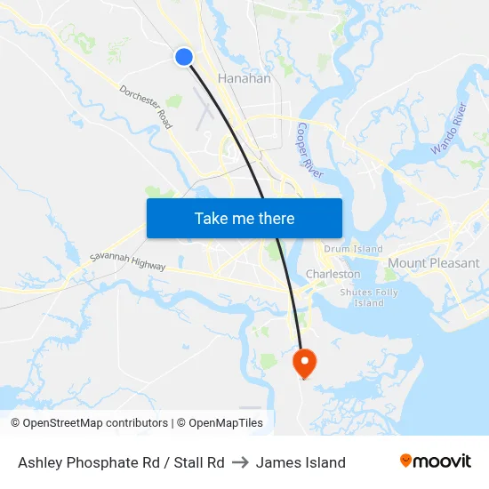 Ashley Phosphate Rd / Stall Rd to James Island map