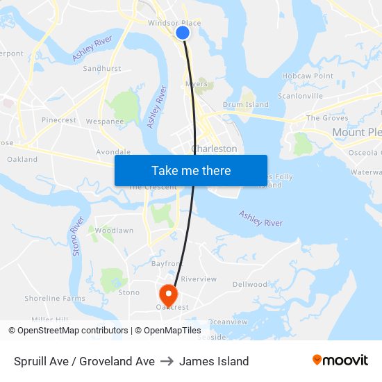 Spruill Ave / Groveland Ave to James Island map