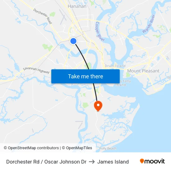 Dorchester Rd / Oscar Johnson Dr to James Island map