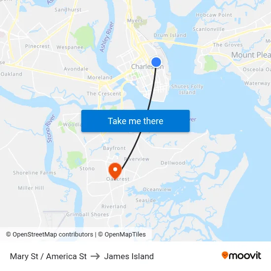 Mary St / America St to James Island map