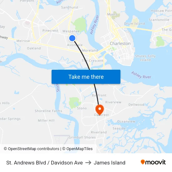 St. Andrews Blvd / Davidson Ave to James Island map