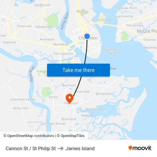 Cannon St / St Philip St to James Island map