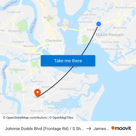 Johnnie Dodds Blvd (Frontage Rd) / S Shelmore Blvd (N Of Hwy 17) to James Island map
