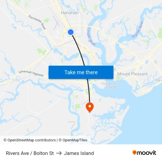 Rivers Ave / Bolton St to James Island map