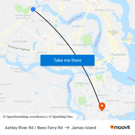 Ashley River Rd / Bees Ferry Rd to James Island map