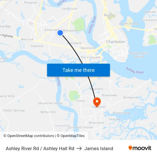 Ashley River Rd / Ashley Hall Rd to James Island map