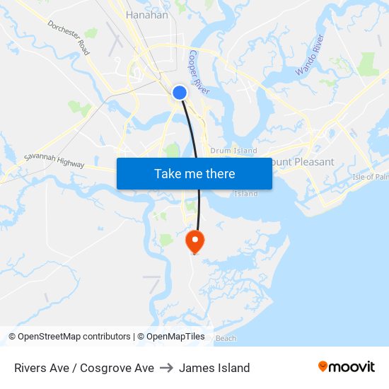 Rivers Ave / Cosgrove Ave to James Island map