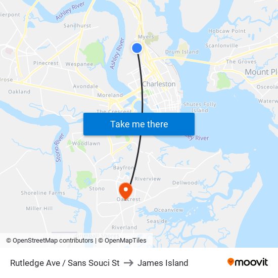 Rutledge Ave / Sans Souci St to James Island map