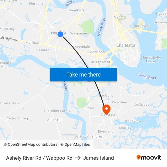 Ashely River Rd / Wappoo Rd to James Island map