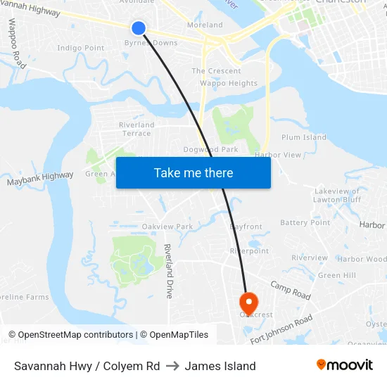 Savannah Hwy / Radio Rd to James Island map