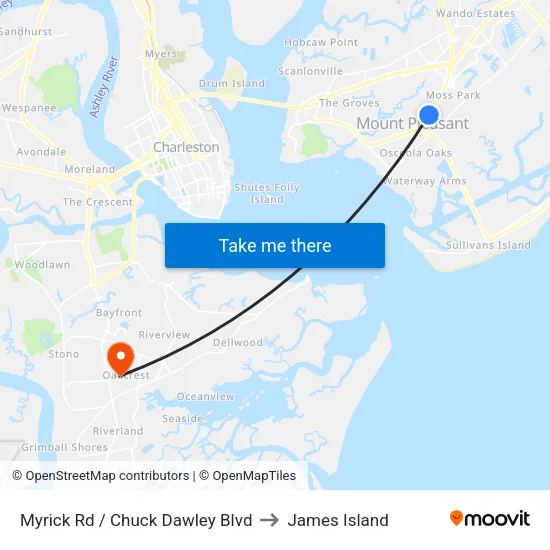 Myrick Rd / Chuck Dawley Blvd to James Island map