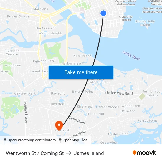 Wentworth St / Coming St to James Island map