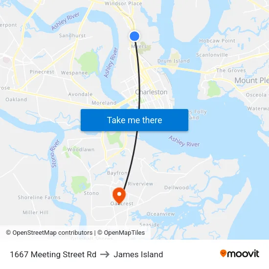 1667 Meeting Street Rd to James Island map