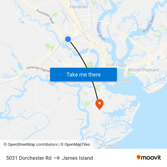 5031 Dorchester Rd to James Island map