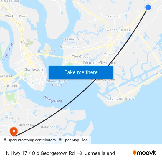 N Hwy 17 / Old Georgetown Rd to James Island map