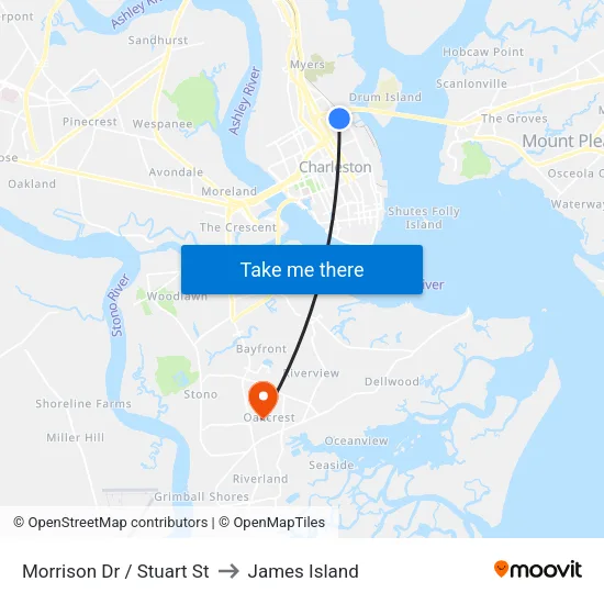 Morrison Dr / Stuart St to James Island map