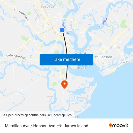 Mcmillan Ave / Hobson Ave to James Island map