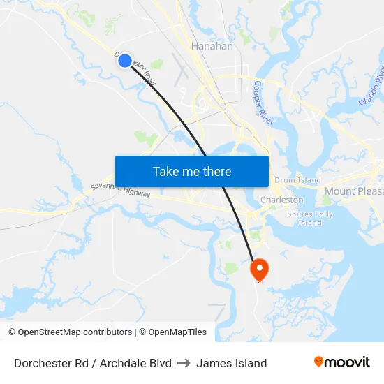 Dorchester Rd / Archdale Blvd to James Island map