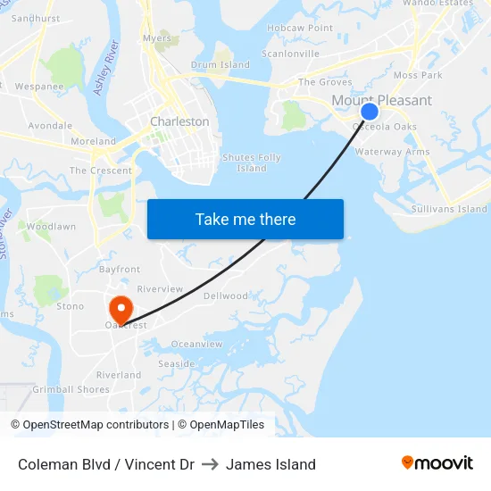 Coleman Blvd / Vincent Dr to James Island map