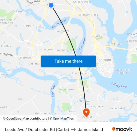 Leeds Ave / Dorchester Rd (Carta) to James Island map