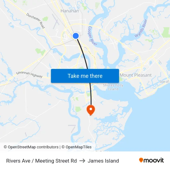 Rivers Ave / Meeting Street Rd to James Island map