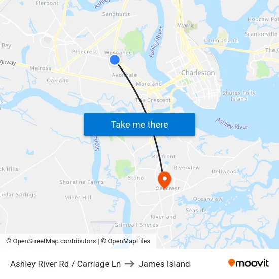 Ashley River Rd / Carriage Ln to James Island map