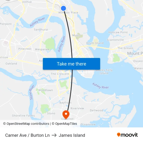 Carner Ave / Burton Ln to James Island map