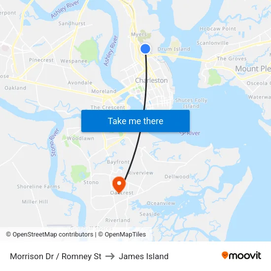 Morrison Dr / Romney St to James Island map