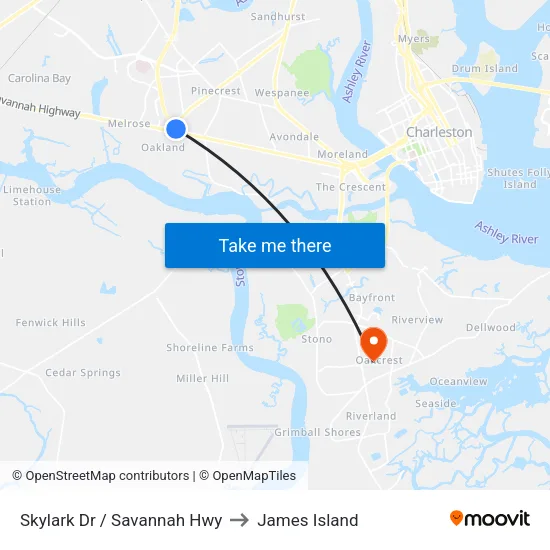 Skylark Dr / Savannah Hwy to James Island map