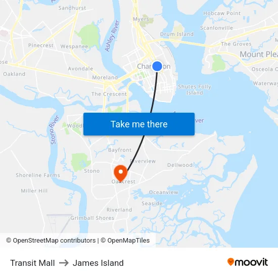 Transit Mall to James Island map