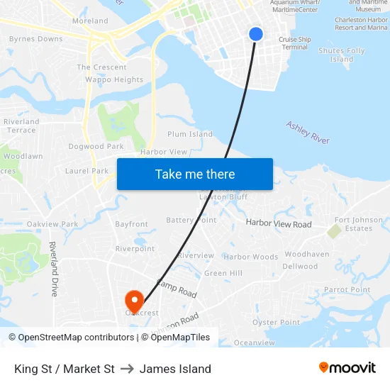 King St / Market St to James Island map