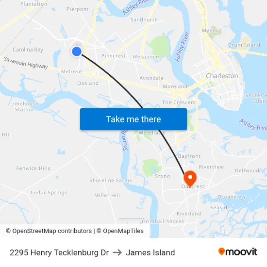 2295 Henry Tecklenburg Dr to James Island map