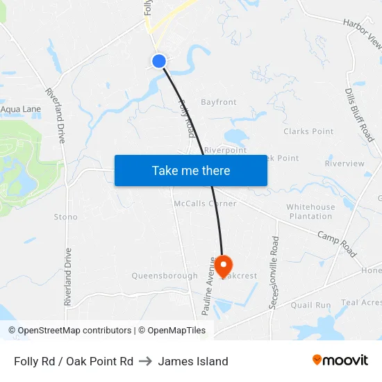 Folly Rd / Oak Point Rd to James Island map