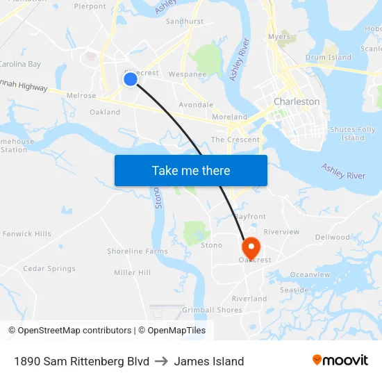 1890 Sam Rittenberg Blvd to James Island map