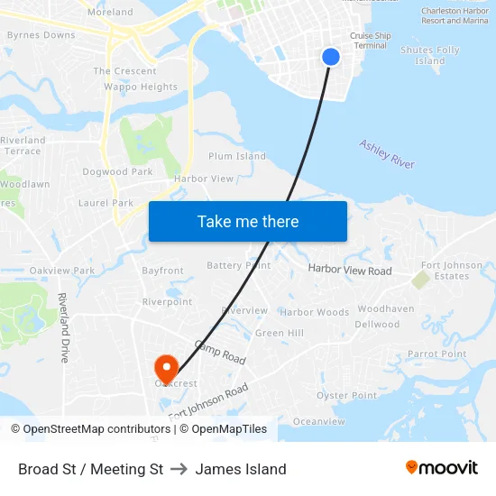 Broad St / Meeting St to James Island map