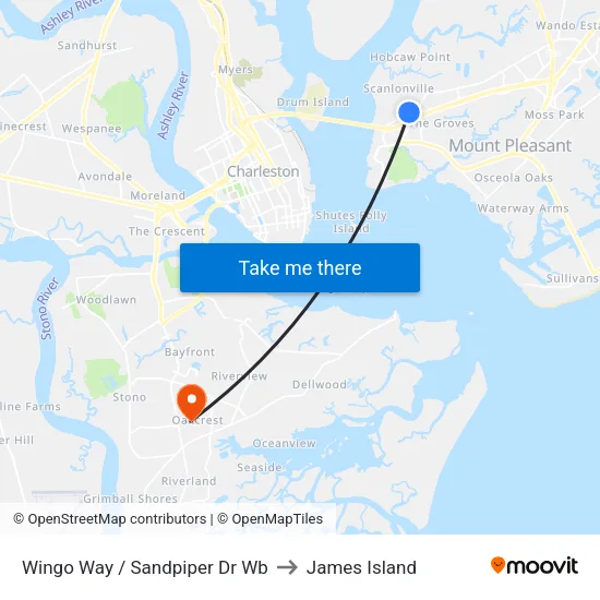 Wingo Way / Sandpiper Dr Wb to James Island map