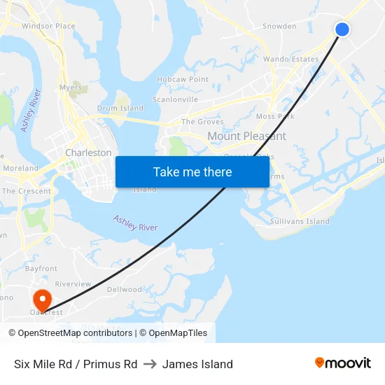 Six Mile Rd / Primus Rd to James Island map