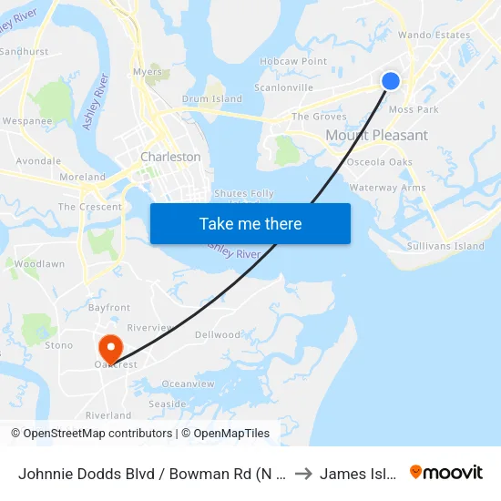Johnnie Dodds Blvd / Bowman Rd (N Of 17) to James Island map