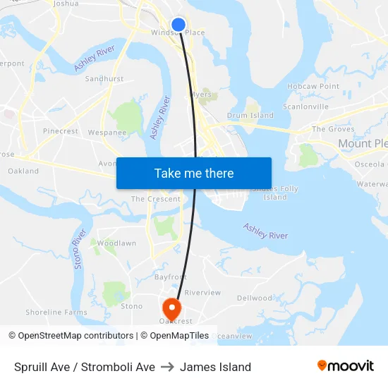 Spruill Ave / Stromboli Ave to James Island map