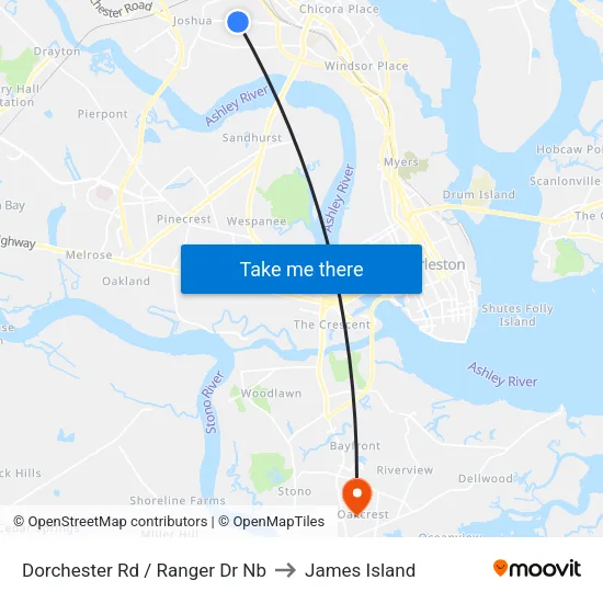 Dorchester Rd / Ranger Dr Nb to James Island map