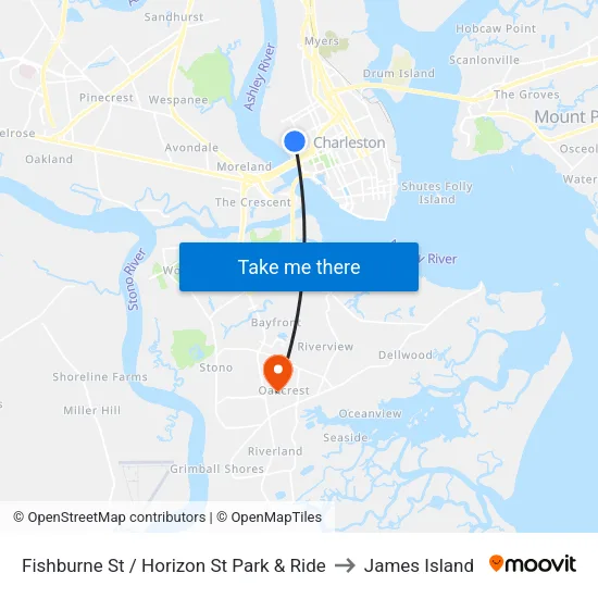 Fishburne St / Horizon St Park & Ride to James Island map