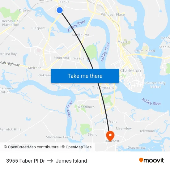 3955 Faber Pl Dr to James Island map