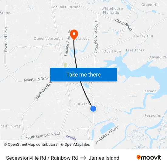 Secessionville Rd / Rainbow Rd to James Island map